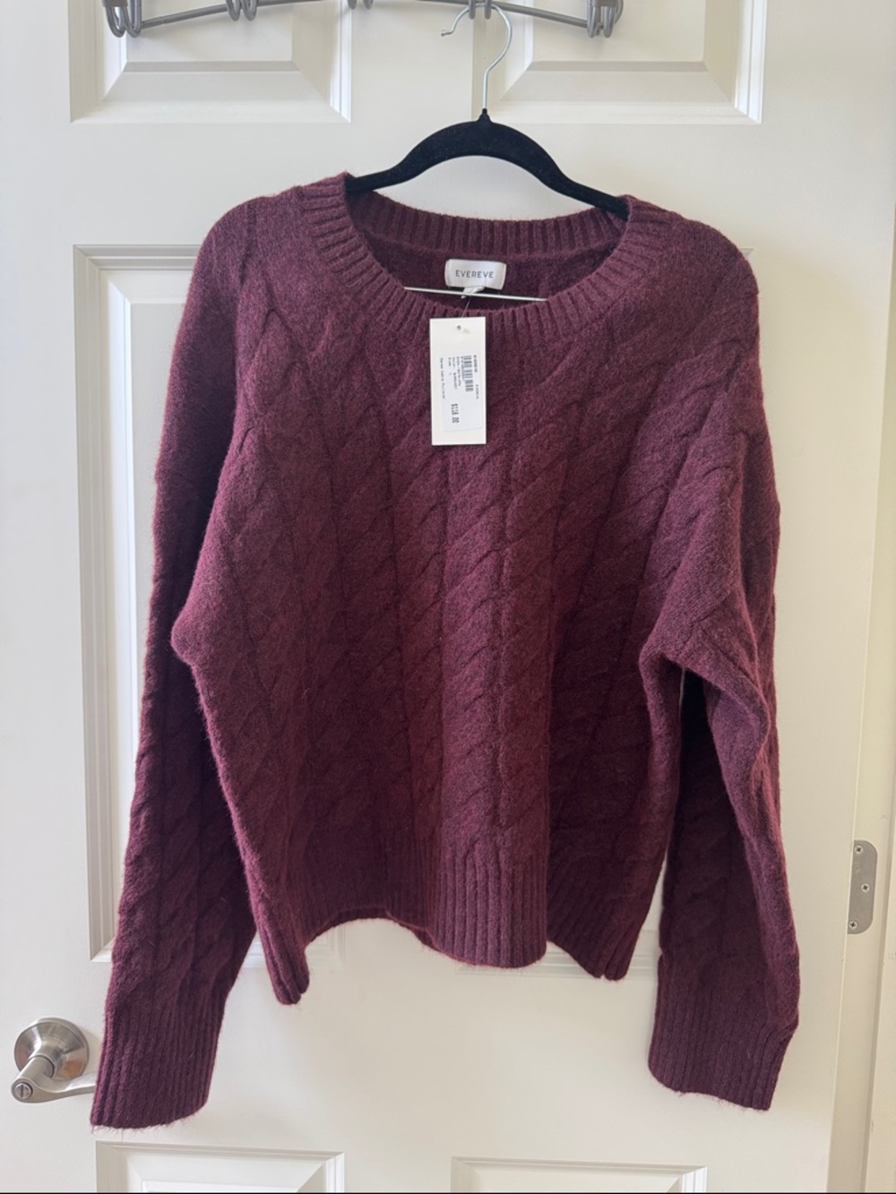 NWT Evereve Burgundy Cable Knit Crewneck Sweater